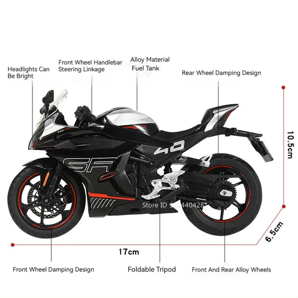 1:12 QJMOTOR QJ600RS Alloy Car CFMOTO 450SR Diecast Motorcycle Model Toys with Light Wheel Damping Vehices Child Christmas Gifts