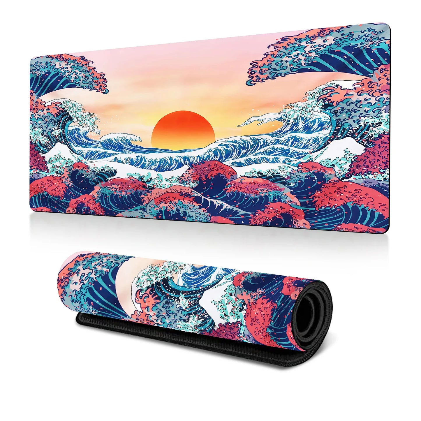 Mouse Pad Gaming - Desk Mat for Keyboard - Kanagawa Large Mousepad for Desk, Japanese Sea Wave Desks Pad with Non-Slip Base