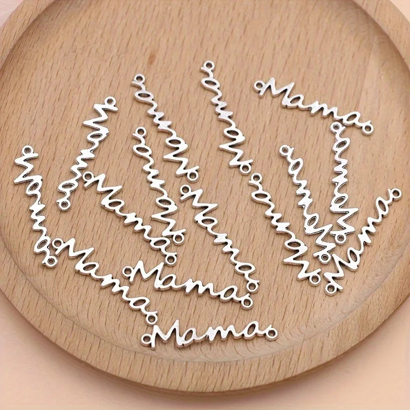 15pcs Silvery Color Mama Charms Letter Connectors for Jewelry Making DIY Handmade Mother's Day Necklace Bracelets Accessories