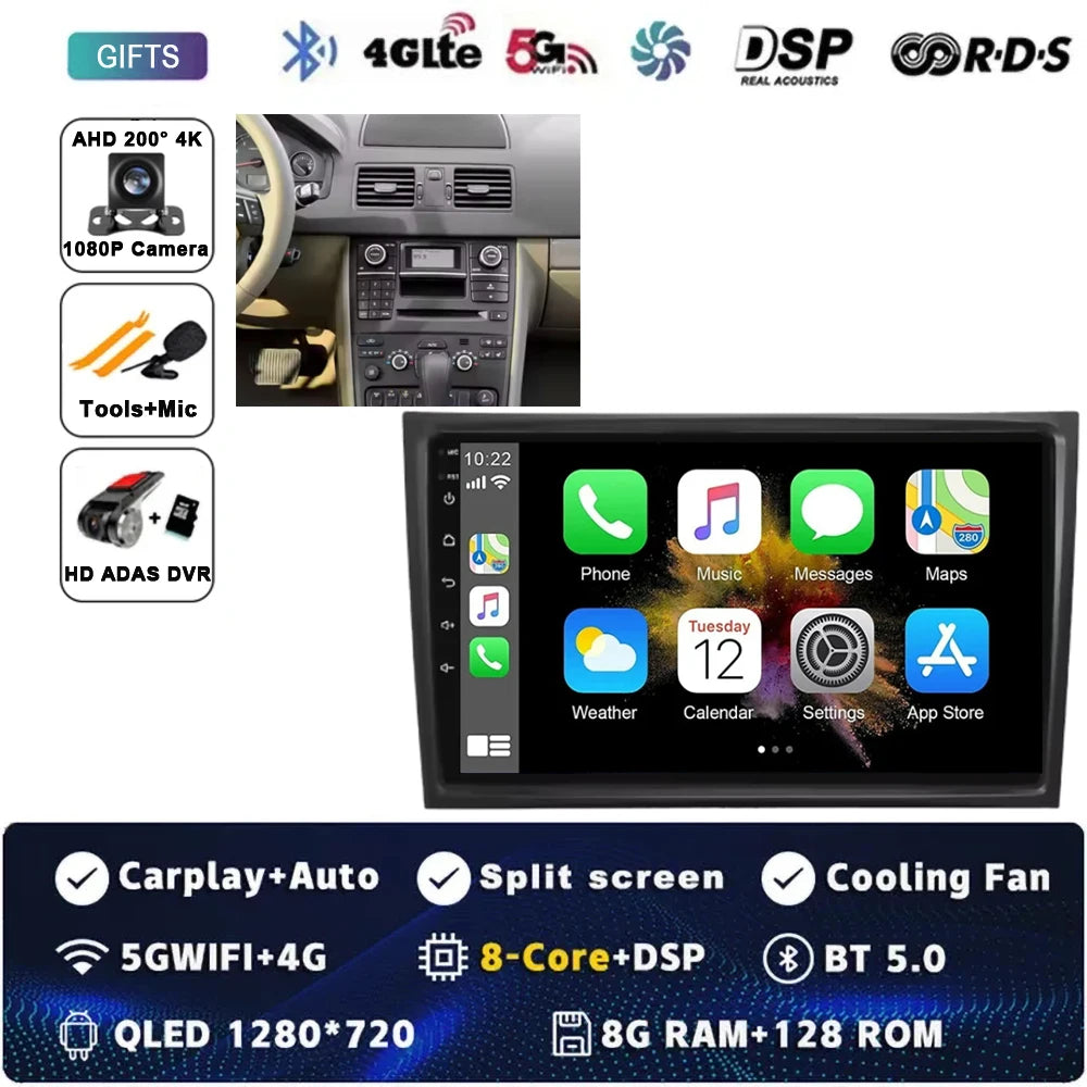 10Inch For VOLVO XC90 2004-2014 12+256GB Android 15 4G Touch Screen Car Radio Multimedia Video Player GPS Navigation Carplay DSP