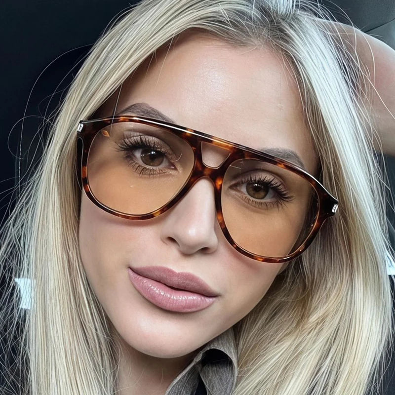JNPCXI Ins Popular Fashion Double Bridges Pilot Sunglasses Women Retro Clear Ocean Lens Shades UV400 Men Trending Sun Glasses