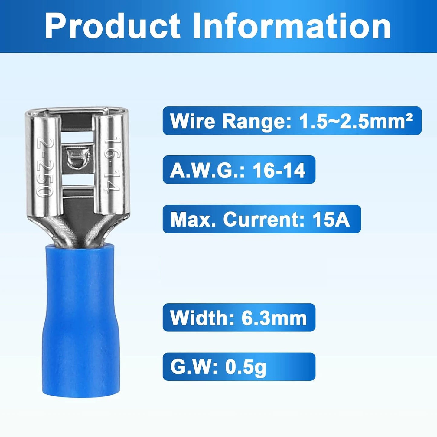 60/80pcs male female insulated spade connector, 6.3mm 1/4" 22-16/16-14/12-10 awg- electrical quick disconnect wire connectors