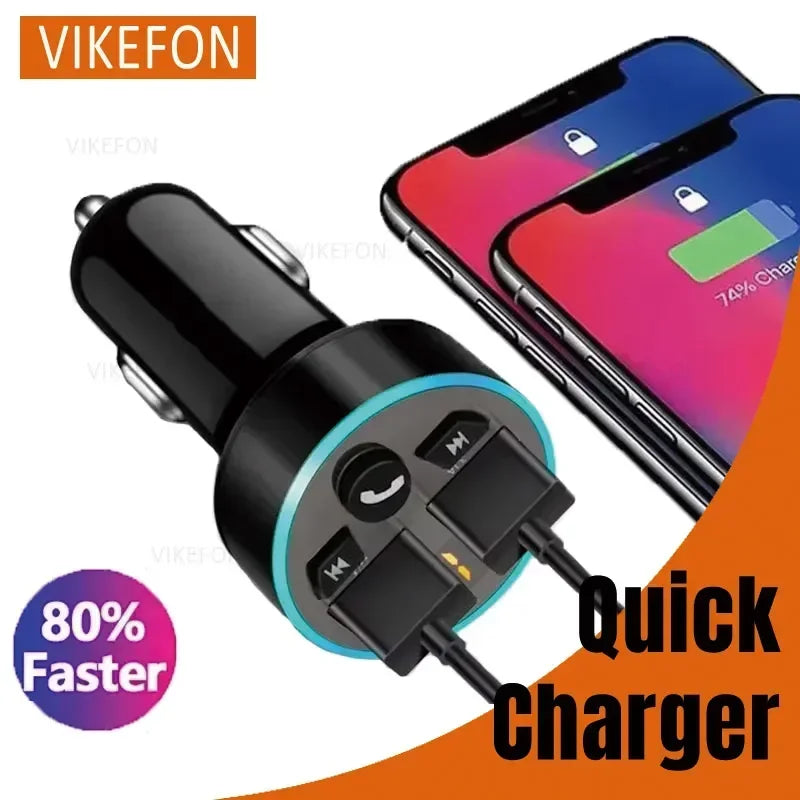 Car Cigarette Lighter Fm Transmitter Bluetooth Receiver Audio Quality MP3 Player Adapter Dual USB Fast Charger Smartphone Charge