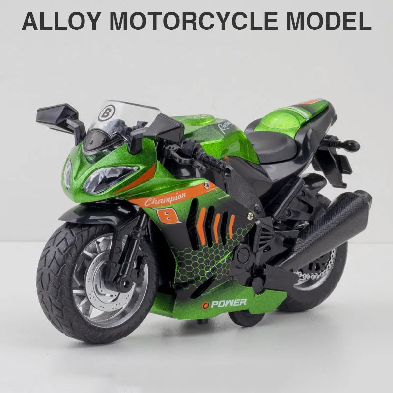 1/12 Kawasaki NIJIA ZX-6R Motorcycle Car Model Toy Alloy Diecast Q-version Front Turning Rubber Tires Sound Light Gifts for Kids