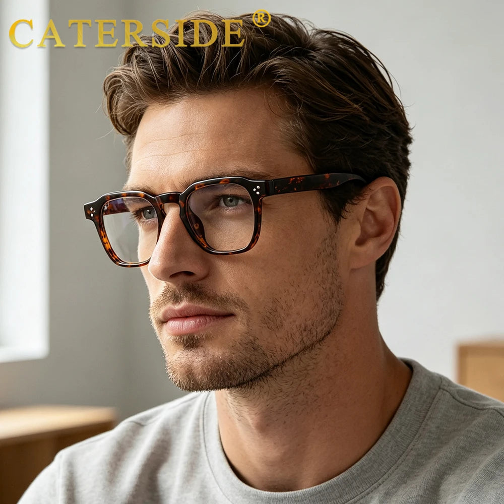 CATERSIDE Classic Men's and Women's Anti Blue Light Glasses High-Quality Tr-90 Square Eyeglass Frame Computer Protective Glasses