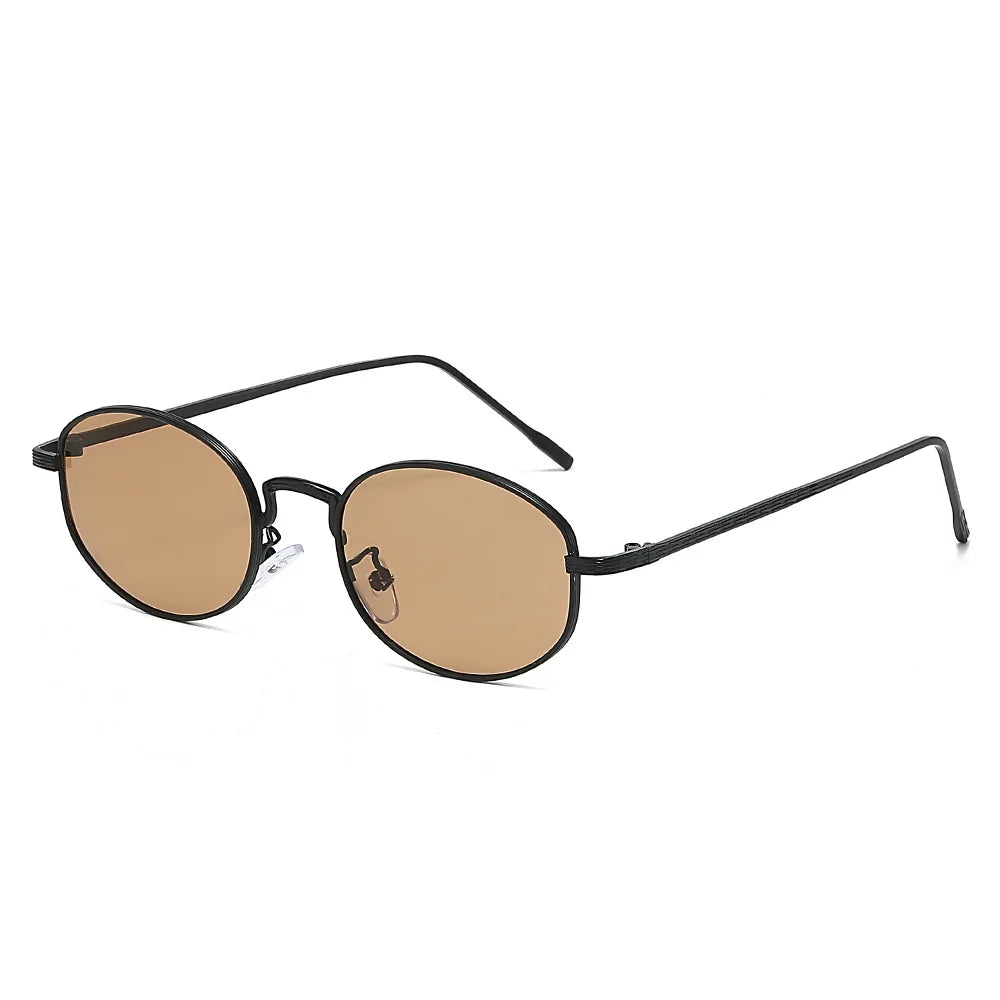 JNPCXI New Oval Metal Sunglasses Women Fashion Black Purple Shades UV400 Men Punk Sun Glasses