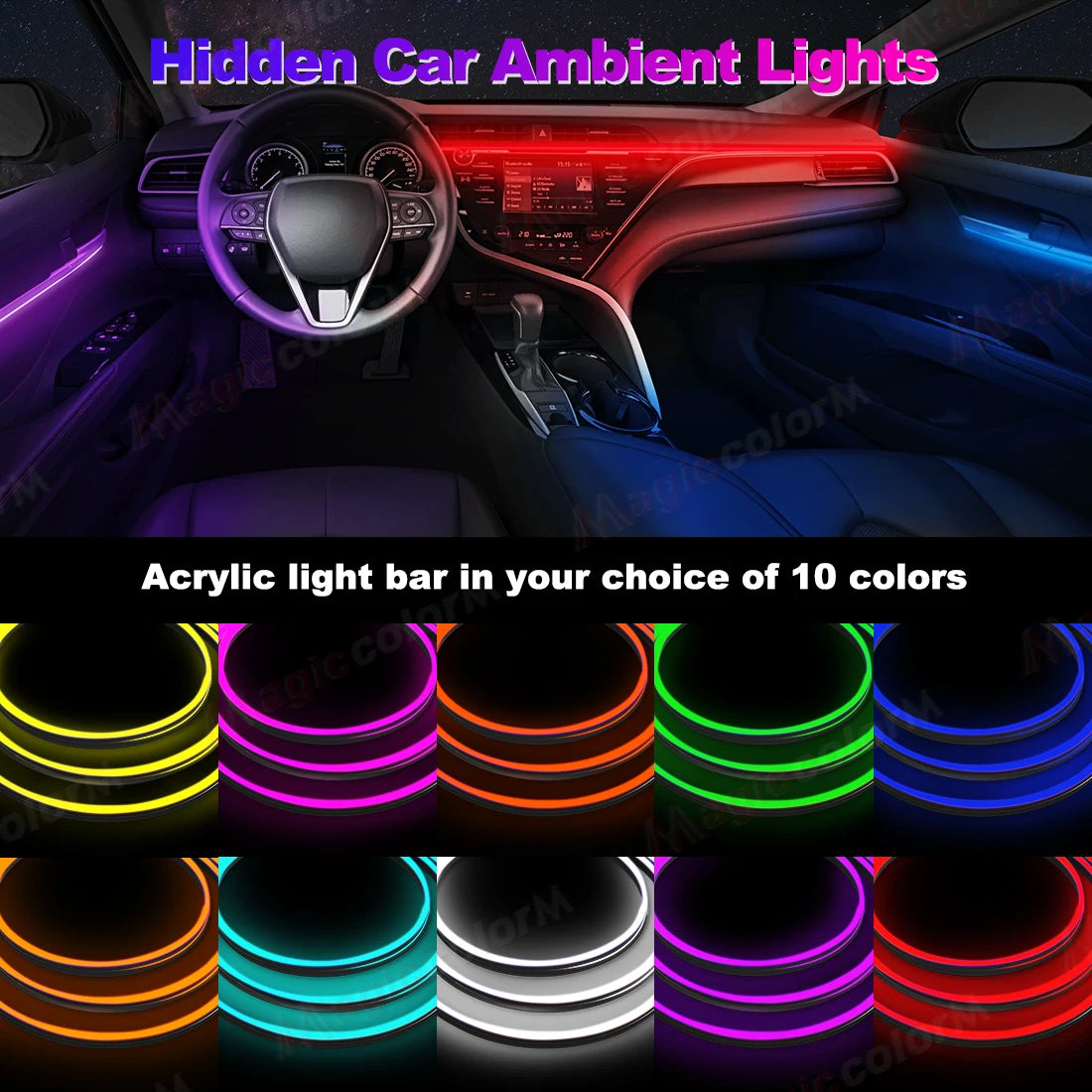 Car LED Ambient Light Car Interior Decorative Lamp For Universal DIY Flexible Hidden Cuttable Acrylic Strip High Density Colour