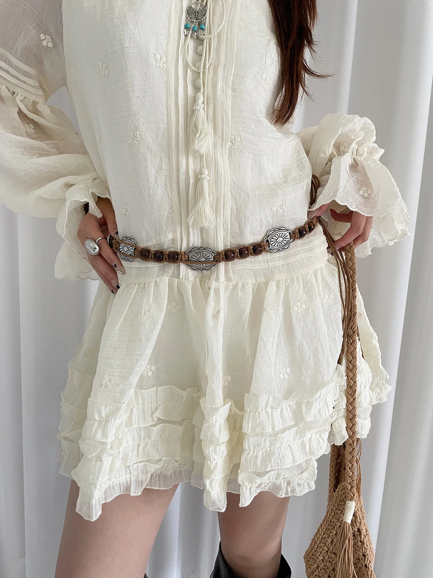 Bohemian Ethnic Style Waist Belt With Wooden Beads For Ladies Thin Waist Rope For Leisure And Vacation