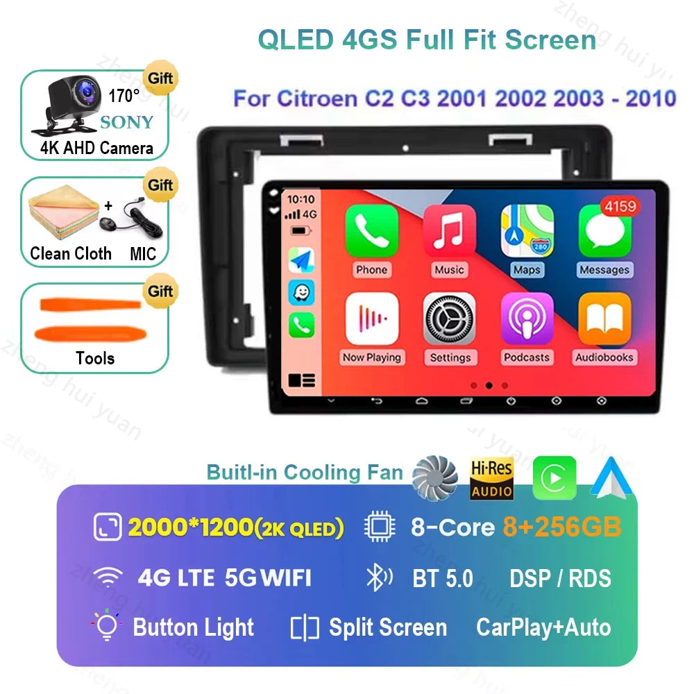 Android 16 CarPlay Auto Car Radio Multimedia navigation video Autoradio Stereo For Citroen C2 C3 2001 2002 2003 - 2010