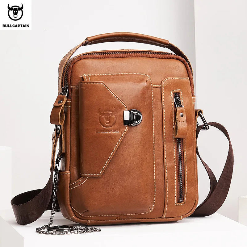 BULLCAPTAIN Men's Genuine Leather Crossbody Bag Suitable for 7.9-inch iPad High Quality Men's Bag Mini Business Shoulder Bag