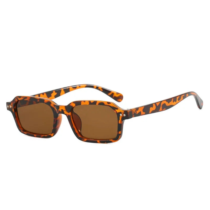 JNPCXI Retro Small Rectangle Sunglasses Women Fashion Jelly Tea Shades UV400 Men Trending Rivets Punk Sun Glasses