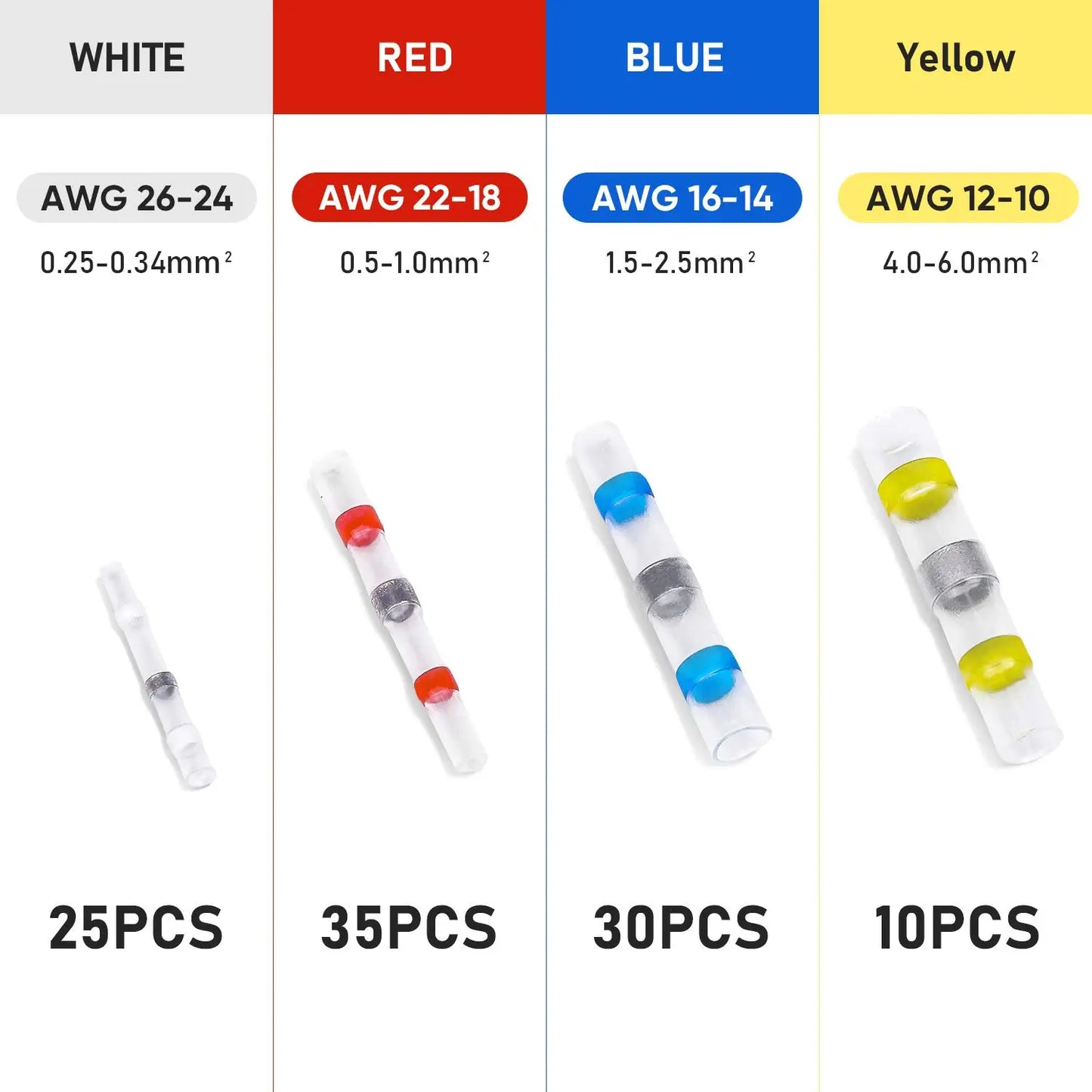 100pcs Waterproof Solder Seal Heat Shrink Butt Wire Connectors Terminals Electrical Copper with a Soldering Sleeve