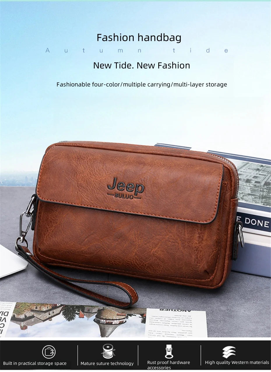 JEEP BULUO Brand Small Men Buckle Bags Leather Shoulder Crossbody Totes Handbags