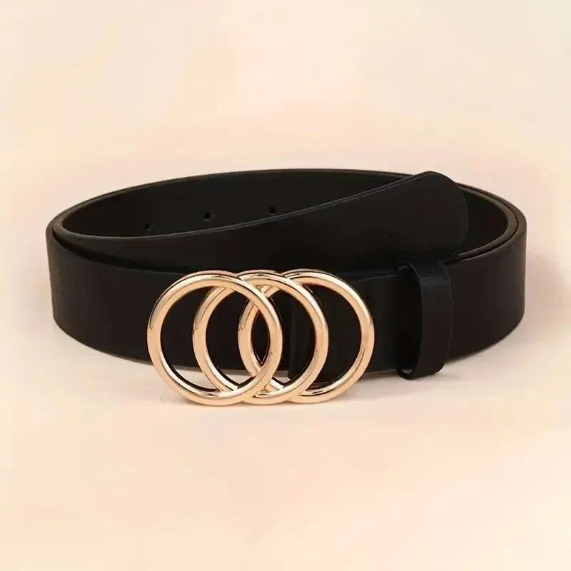 1PC Women's Fashion PU Leather Belt with Triple Round Buckle for Jeans & Dress