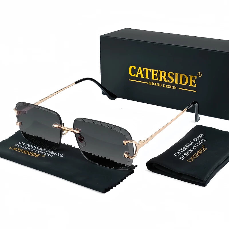 Caterside Rimless Gradient Square Sunglasses Man Diamond Cupronickel Frame Sun Glasses Punk Women Small Frameless Eyewear UV400
