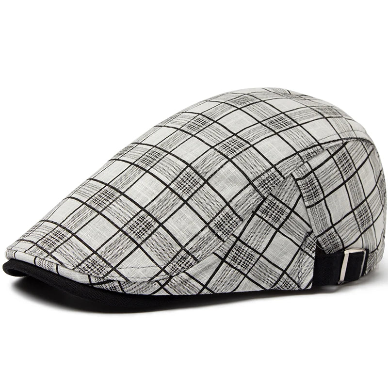 CNTANG New Summer Thin Beret Fashion Men Vintage Plaid Cotton Linen Visor Flat Caps For Women Berets Boina Casual Female