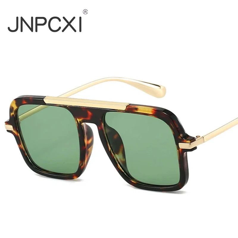 JNPCXI New Square Women Sunglasses Fashion Shades UV400 Retro Trending Leopard Green Gradient Men Sun Glasses