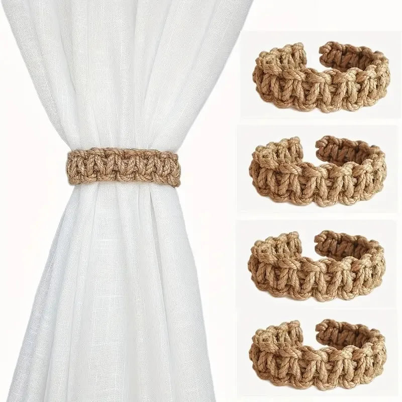 2pcs Handwoven Linen Curtain Tiebacks - Boho Style, Adjustable Rope Holdbacks for Drapes, Comfortable Everyday Living Accessory