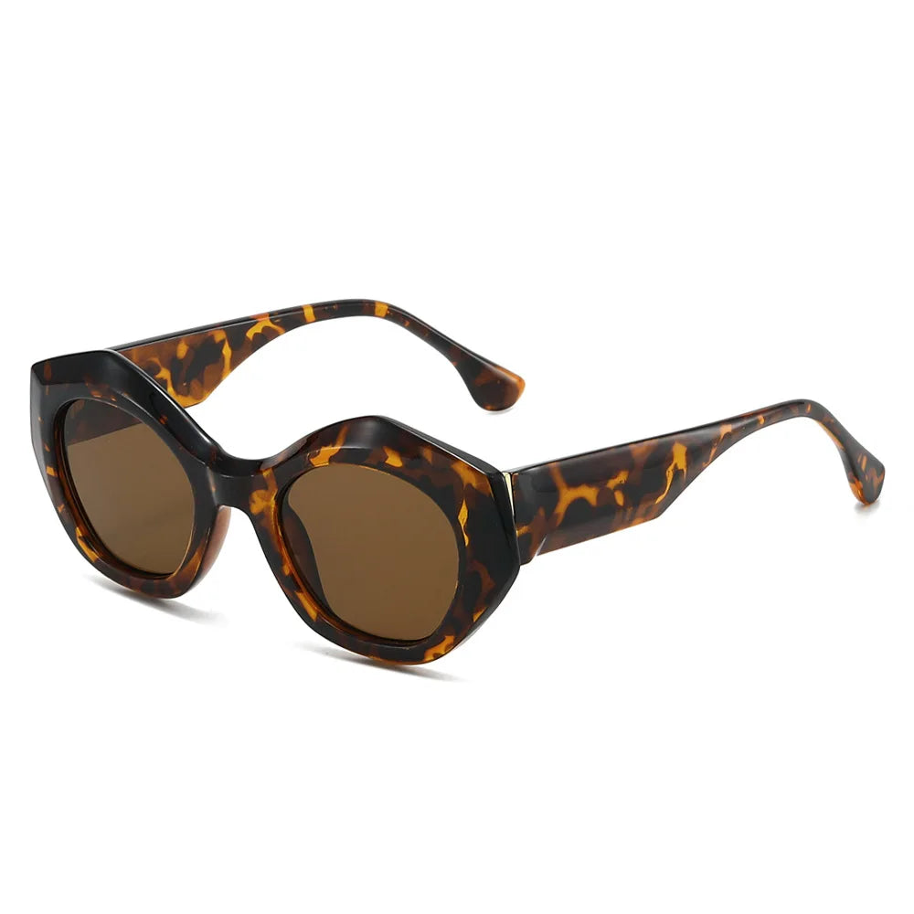 JNPCXI New Polygon Cat Eye Sunglasses Men Gradient Shades UV400 Vintage Matte Tea Women Sun Glasses