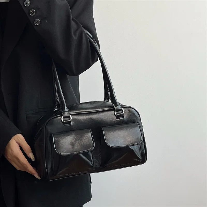 Vintage Women Business Shoulder Bags Classy Commute Tote Bag Pu Leather Handbags