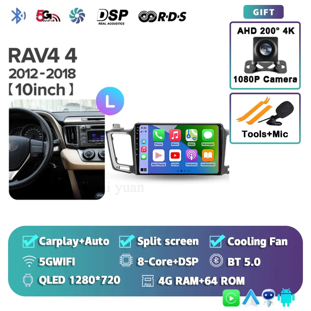 For Toyota RAV4 4 XA40 5 XA50 2012 - 2018 Android 15 4G WIFI Car Radio Carplay Auto Multimedia Stereo Video Player GPS Navigatio
