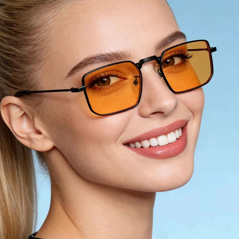 JNPCXI New Square Metal Sunglasses Women Fashion Clear Black Orange Ocean Lens Shades UV400 Men Punk Sun Glasses