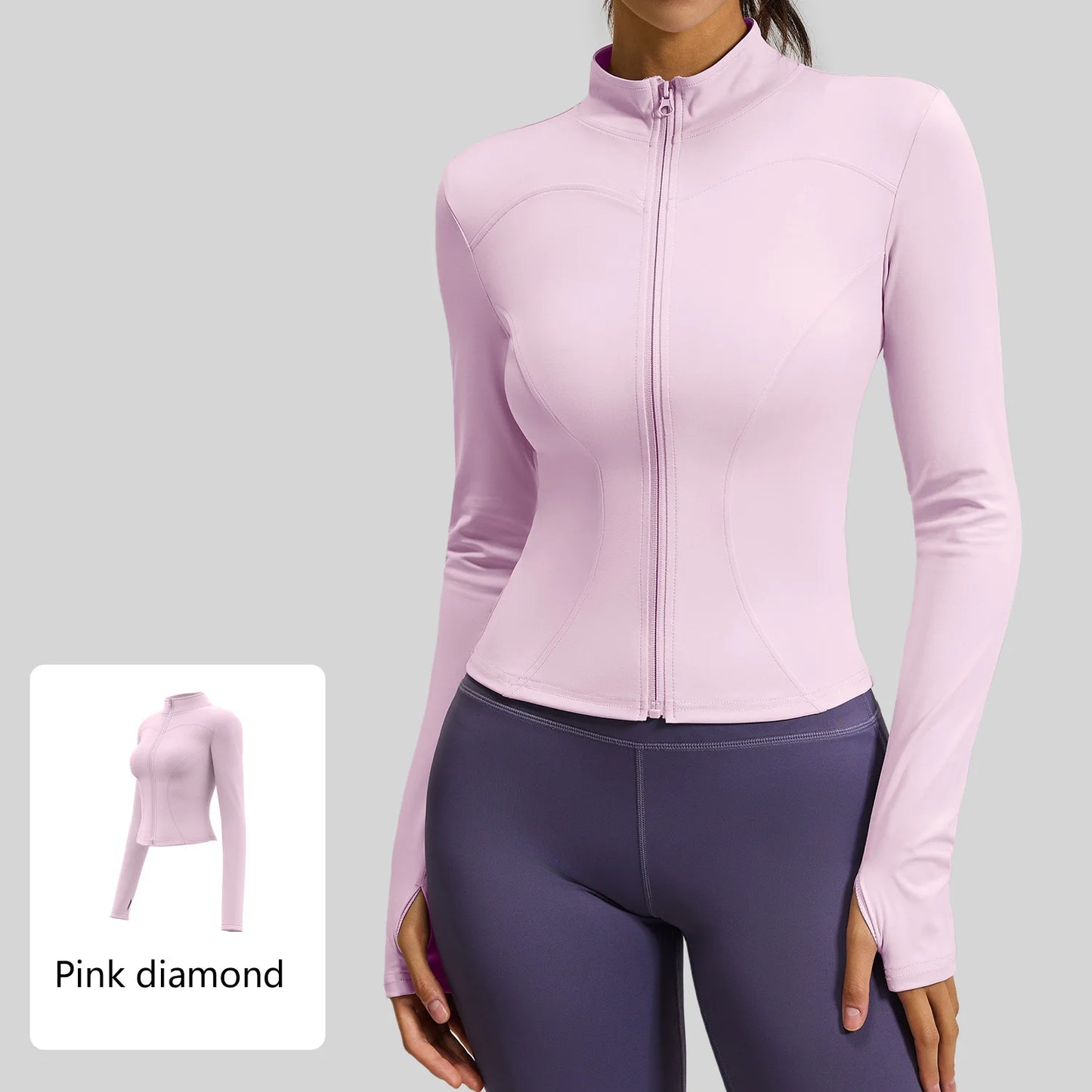 Women's Yoga Jacket: Full-Zip, Stand-Up Collar, Long-Sleeve Fitness Top with Thumb Holes—Quick-Dry Sports Workout Jacket for the