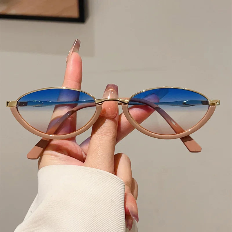 JNPCXI Small Cat Eye Fashion Women Double Color Sunglasses Retro Men Rivets Gradient Shades UV400 Sun Glasses