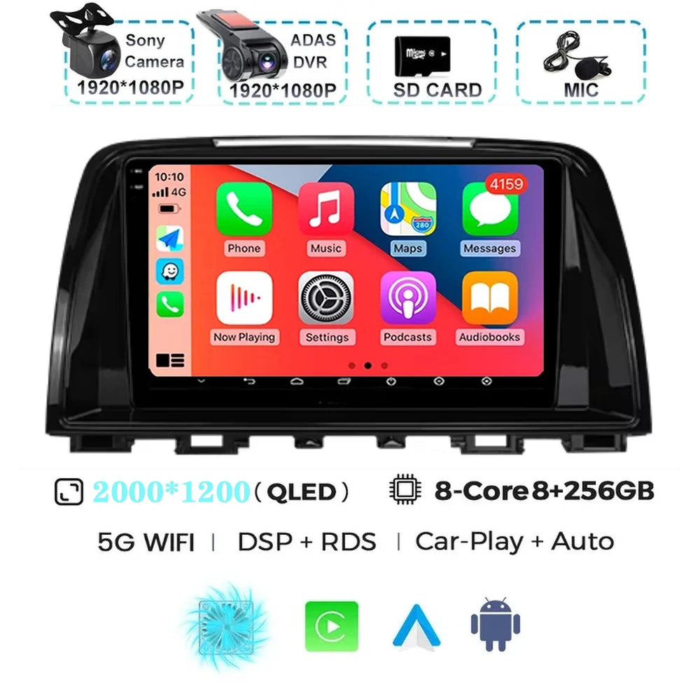 Android 15 For Mazda 6 GJ Atenza Touring Sport GT Carplay Auto Car Radio Multimedia Video Player Navigation GPS No 2Din 2 Din 4G