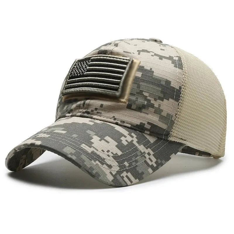 America US Camouflage Unisex Flag Hat Mesh Breathable Embroidery Baseball Hats
