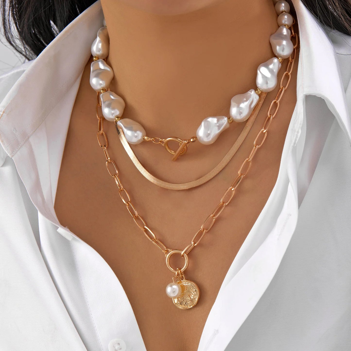 New Elegant Imitation Pearl Beads Necklace for Women Vintage Multilayer Heart Tassels Choker Fashion Jewelry Accessories Gift