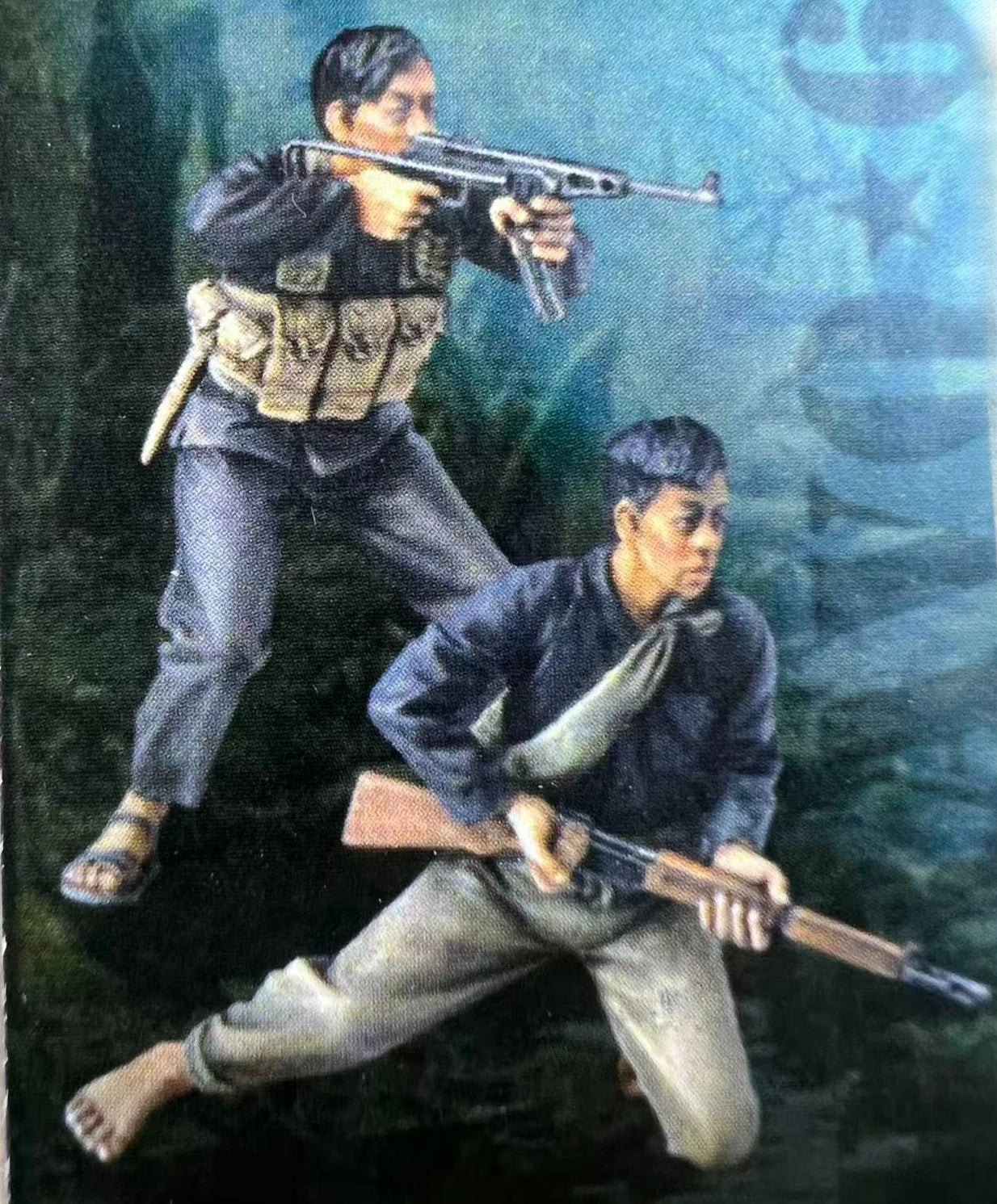 Top Secret 1/35 Cast Resin Model Jungle War Camouflage Militia Model 2-person Scene Model Toy Unpainted