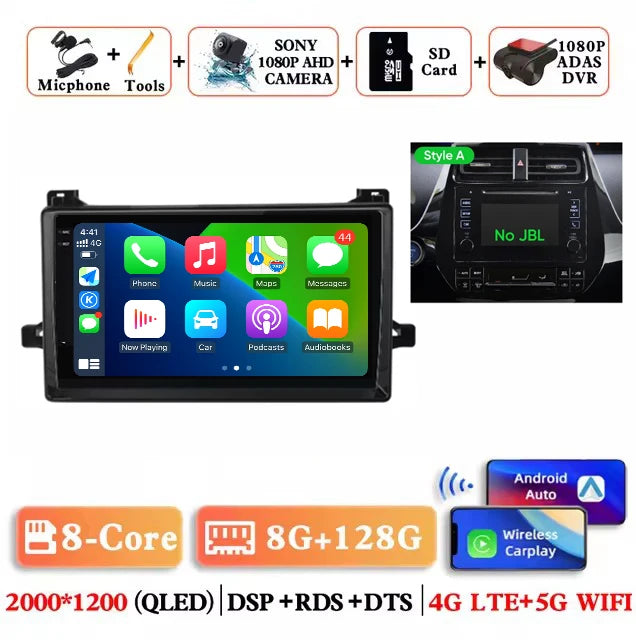 Android 15 Car Radio For Toyota Prius XW50 2015 - 2020 AI Voice Wireless Carplay Multimedia Video Player Navigation GPS Stereo