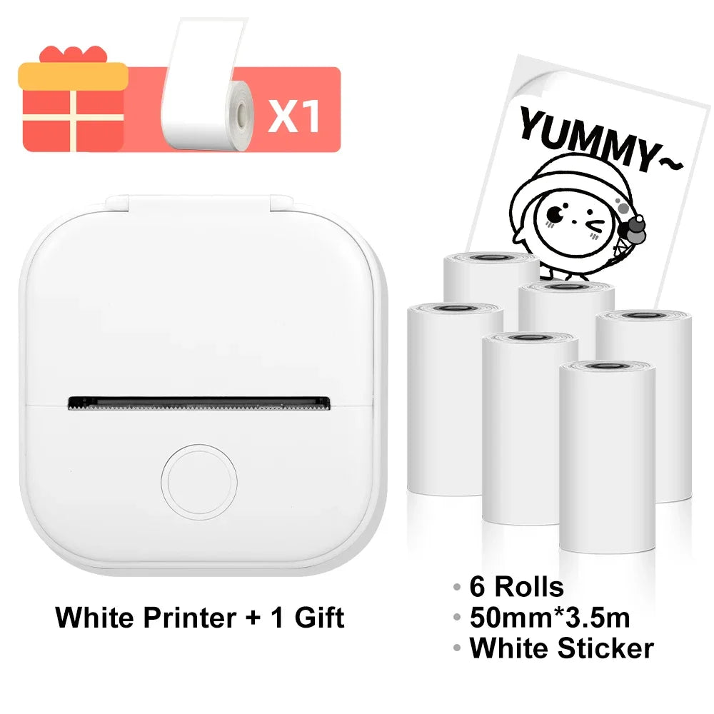 White T02 Mini Portable Bluetooth Thermal Printer T02 Sticker Photo Maker Machine