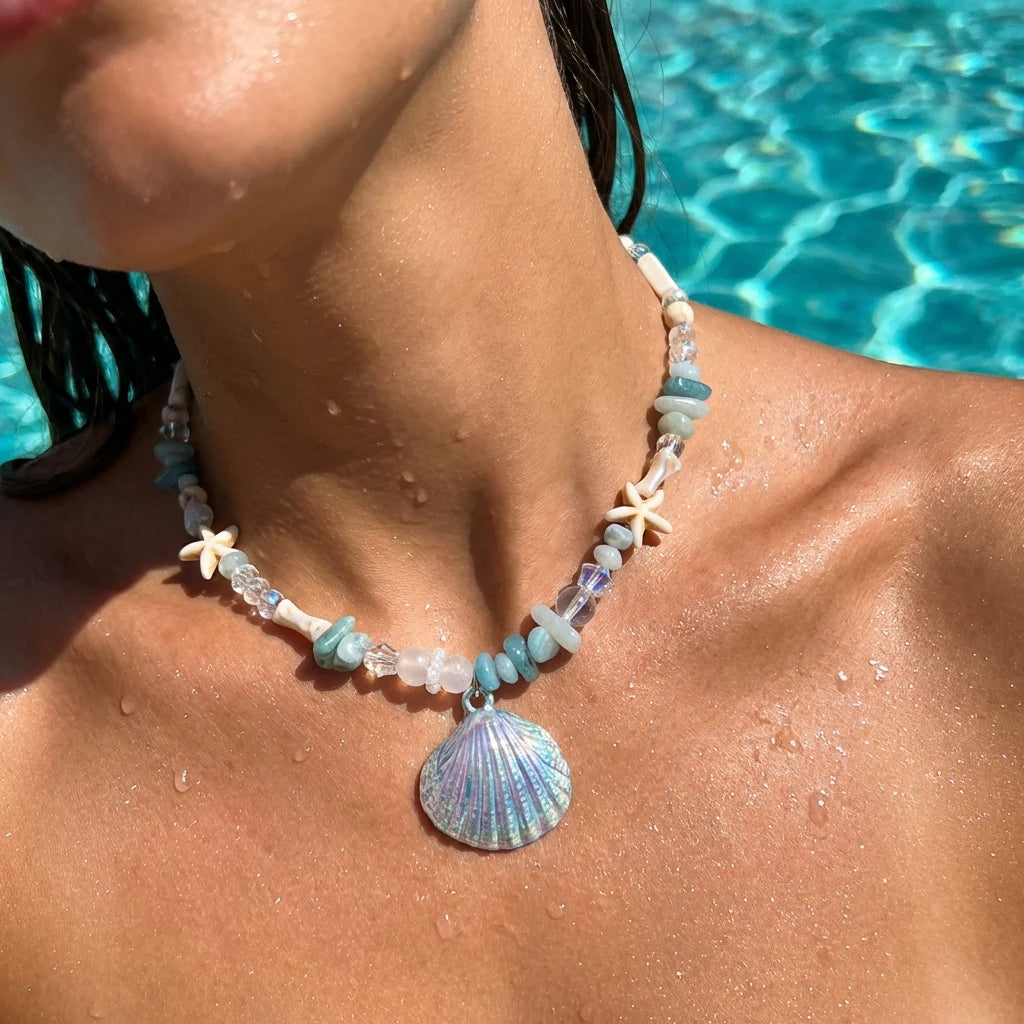 Boho Y2K Cute Shell Starfish Necklace for Women 2026 Summer Beach Vibe Beaded Choker Fairy Grunge Aesthetic Jewelry Party Gift