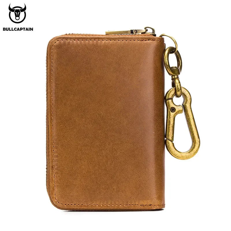 BULLCAPTAIN Genuine Leather Men's Key Card Holder High Quality Multifunctional Car Key Chain Wallet Mini Card Holder Key Holder