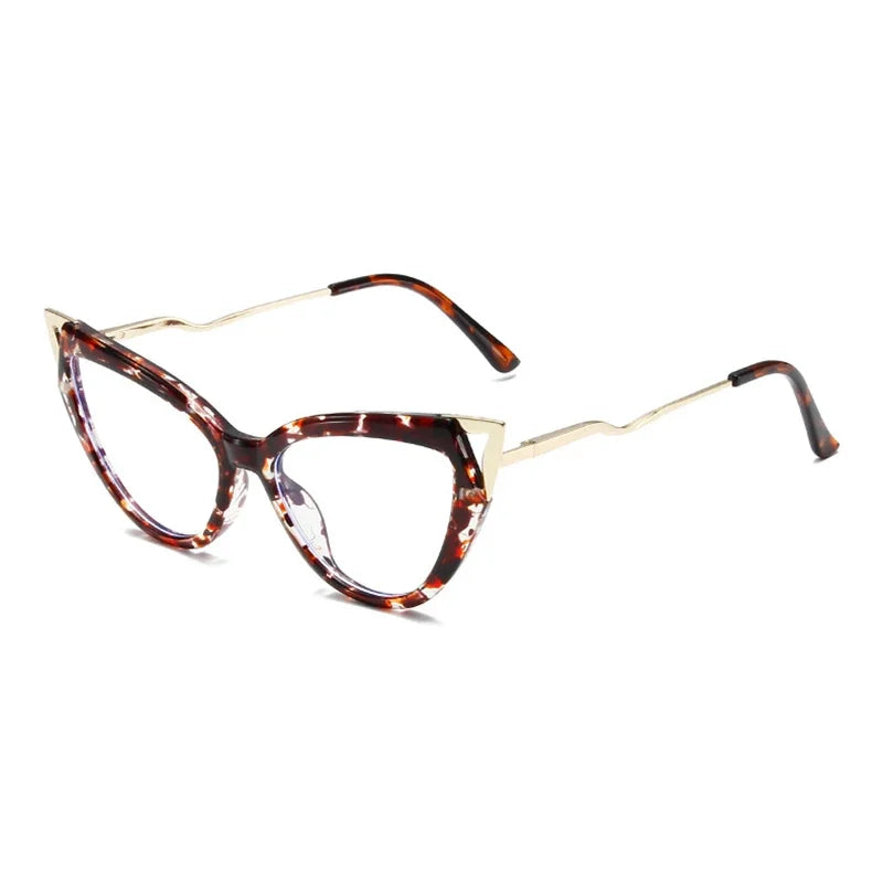 JNPCXI New Fashion Cat Eye Women Glasses Frame Clear Anti Blue Light Optical Leopard Eyewear