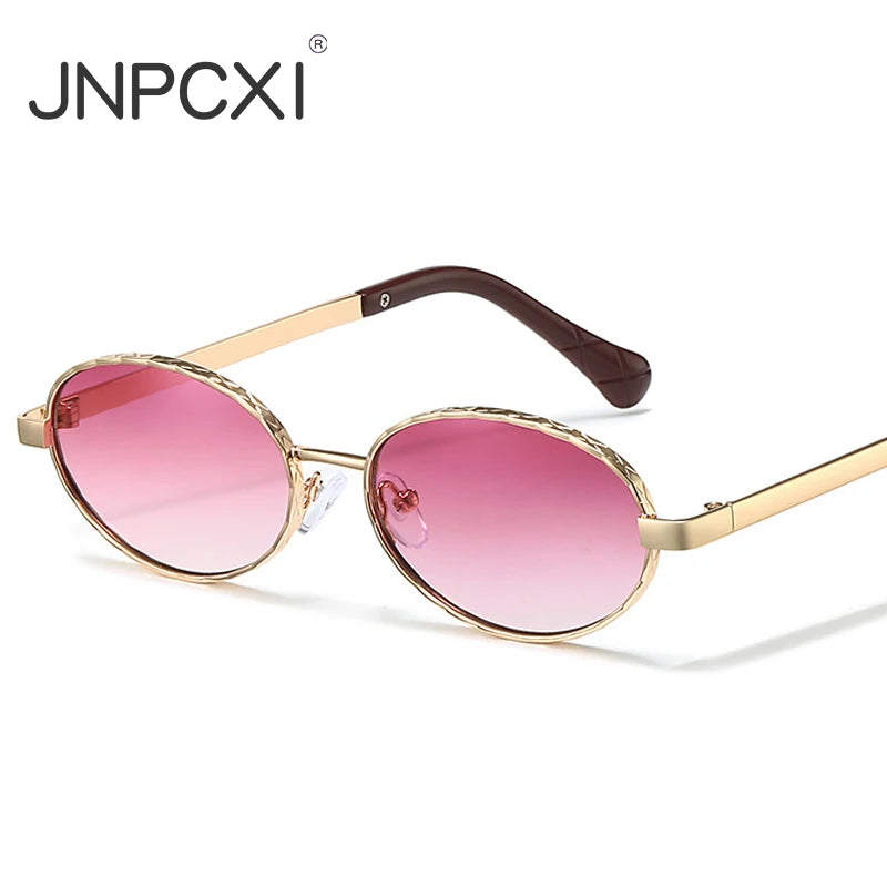 JNPCXI New Metal Oval Sunglasses Women Fashion Pink Candy Color Shades UV400 Retro Punk Men Outdoor Sun Glasses