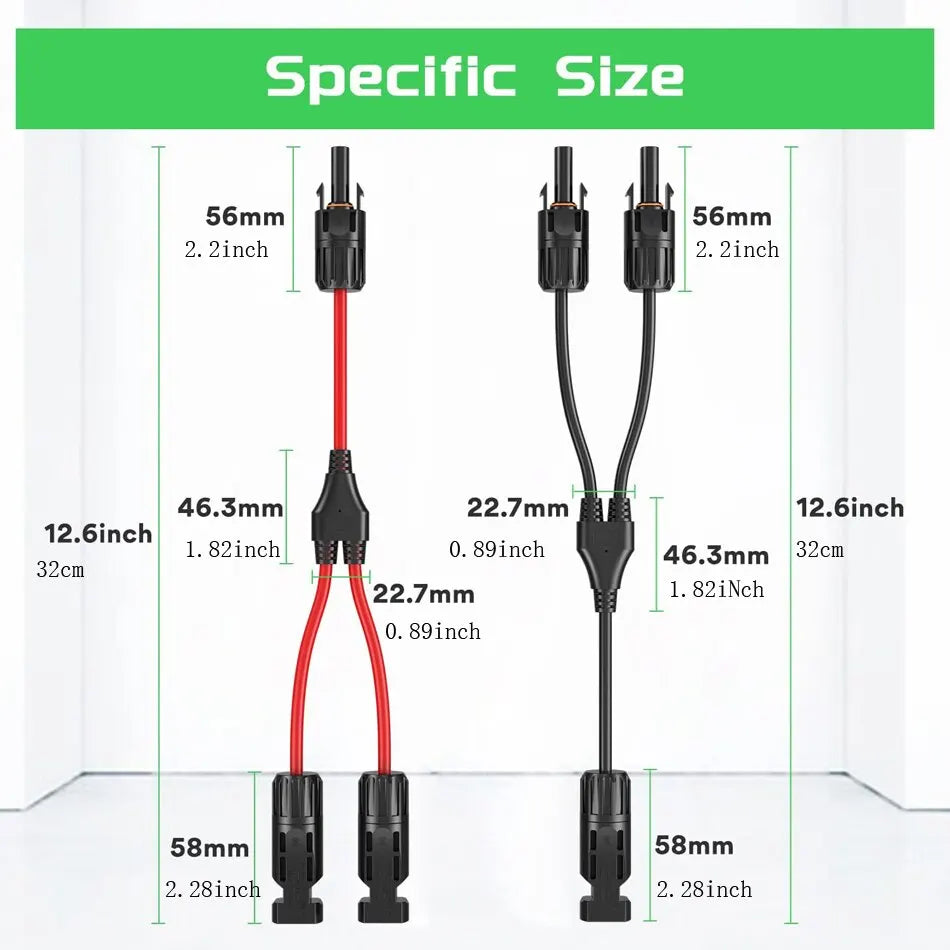 Power Solar Connectors 30A Y-Branch Cable, Solar Cable Parallel Adaptor in Pair for Solar Panel 1*M/FF+1*F/MM Black Red