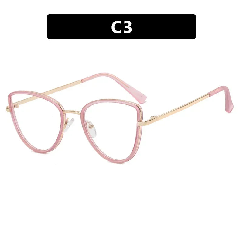 JNPCXI Retro Anti Blue Light Cat Eye Glasses For Women Fashion Female Metal Frame Clear Lens Trending Reading Eyeglasses
