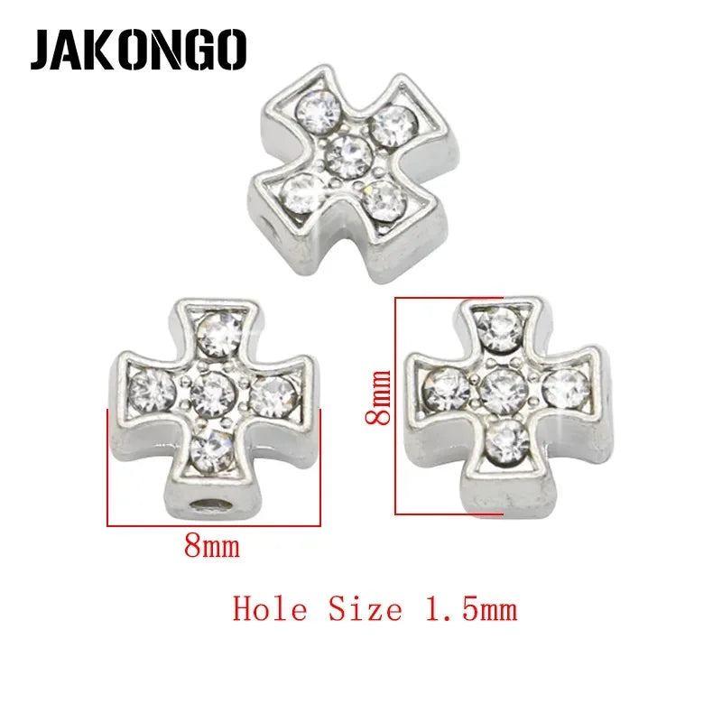 10Pcs Silver Plated Crystal Cross Spacer Beads Loose Beads for Jewelry Making Handmade Bracelet Accessories 8mm