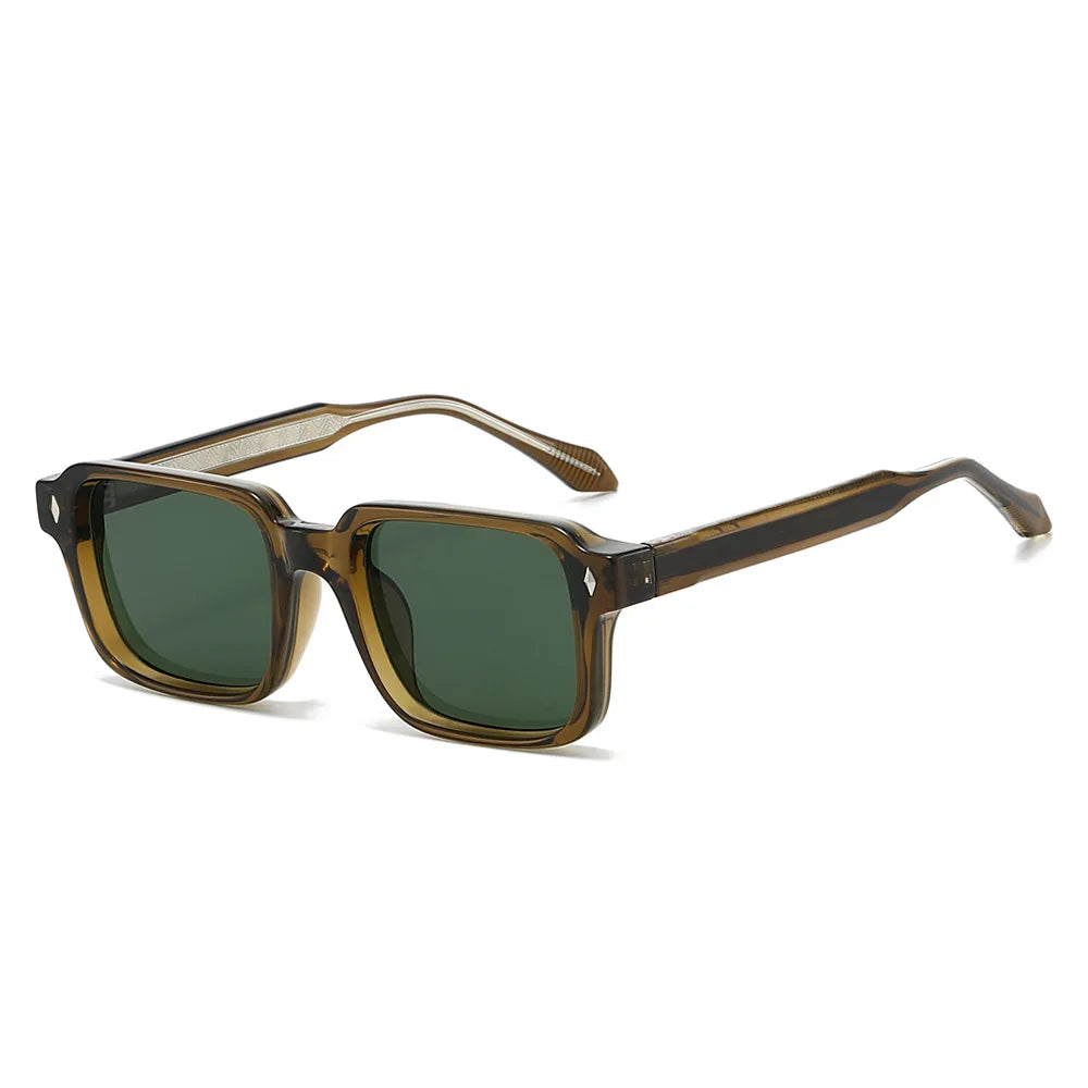 JNPCXI Retro Square Rivets Women Luxury Sunglasses Fashion Dark Green Shades UV400 Trending Men Punk Sun Glasses