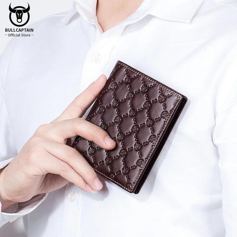 BULLCAPTAIN New Leather Men's Wallet Fashion Creative Pattern Wallet Small Mini Card Holder RFID Wallet Men 0204H
