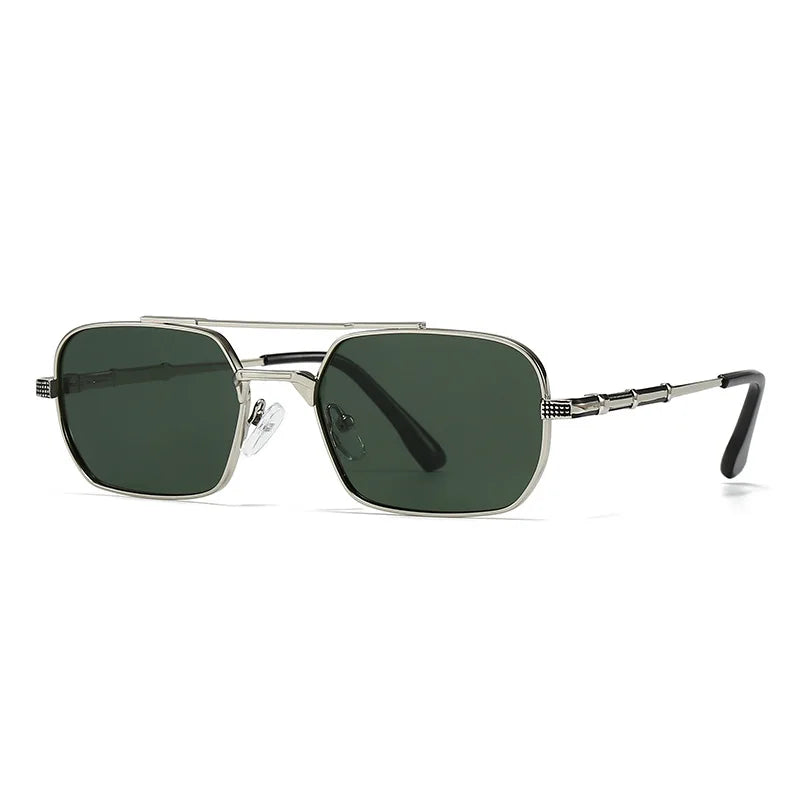 JNPCXI Polarized Fashion Rectangle Double Bridges Sunglasses Women Retro Square Rivets Men Punk Sun Glasses Shades UV400