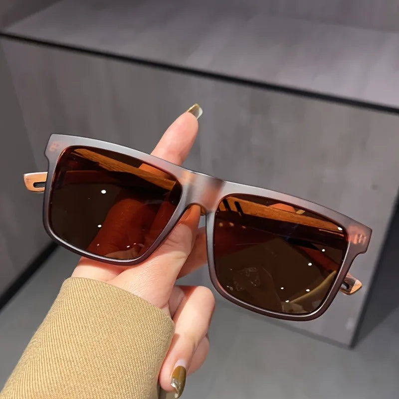 Wood Grain Spring Hinge Sunglasses Classic Retro Square Frame UV400 Unisex Comfort Fit for Daily Casual Wear