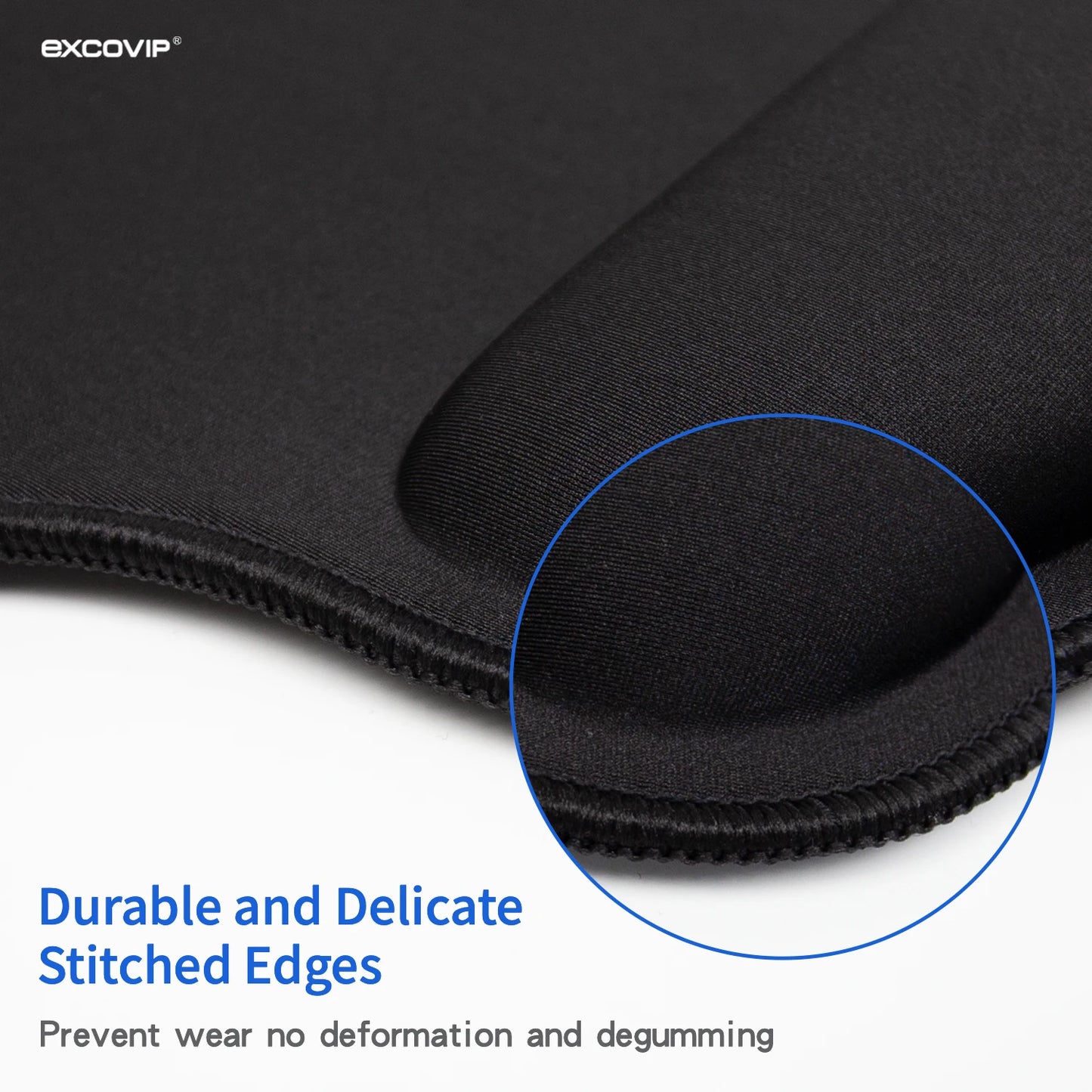 EXCO Ergonomic Mouse Pad with Memory Foam Wrist Support Rest Stitched Edge Comfortable Office Mousepad Non-Slip Rubber Base