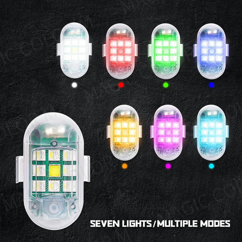 2PCS Wireless LED Strobe Light Remote Control Warning Lamp Flash Indicator Anti-collision For Car Auto Motorcycle Drone Cruise
