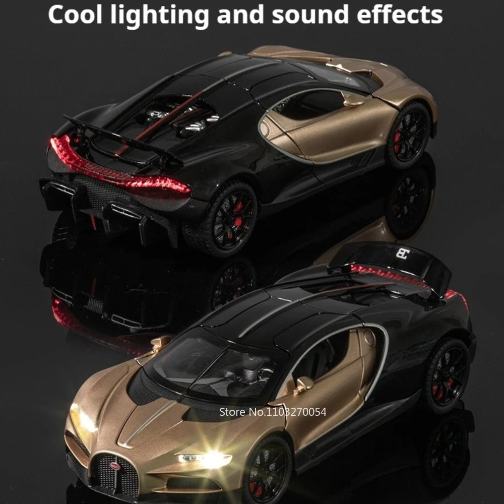 1:24 Tourbillon Atlantic Alloy Miniature Sportscar Model Diecast Toys Sound Light Pull Back Doors Opened Vehice Collect Ornament