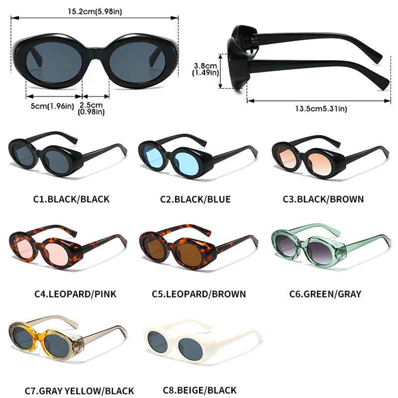 JNPCXI New Oval Sunglasses Women Blue Pink UV400 Punk Fashion Gradient Shades UV400
