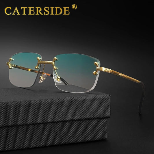 CATERSIDE Metal Rimless Frame Gradient Men's Sunglasses Punk Luxury Women Eyewear Small Rectangle Sun Glasses for UV400 Driving